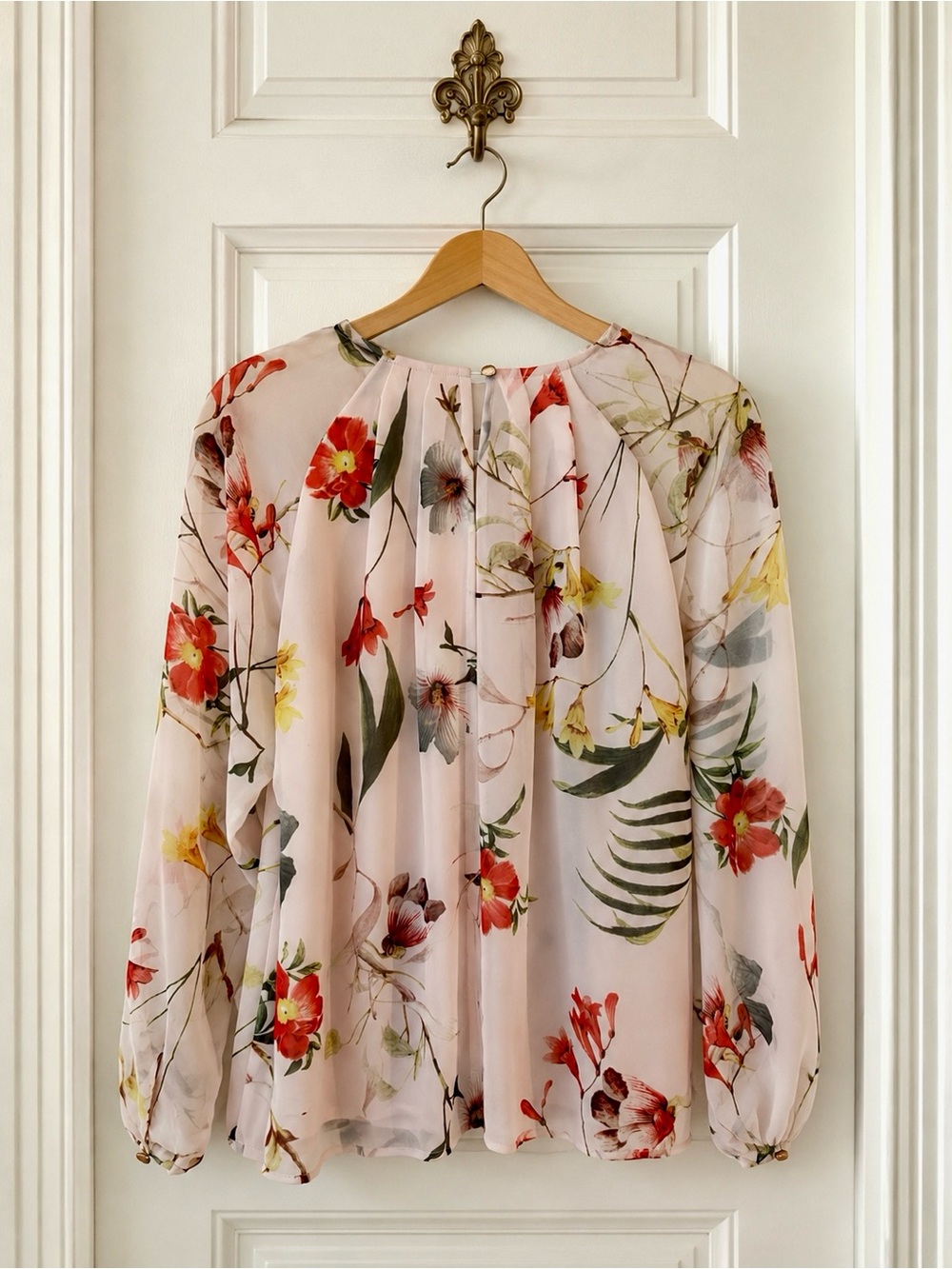 Floral Ballet Blush Pink Fairycore Sheer Sleeves Feminine Cottagecore Blouse M - Picture 4 of 6
